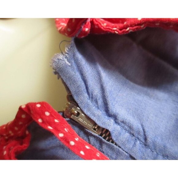 Vintage Womens Dress 6 1960's Handmade Slinky Chambray Red Polka Dot Country Zip - Picture 5 of 7